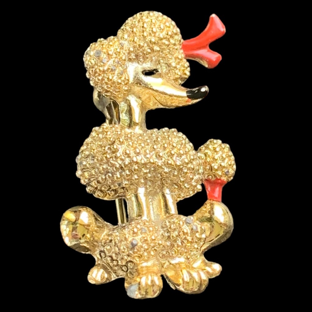 Vintage Little Gold Toned Poodle with Red Accents - Picture 5 of 8